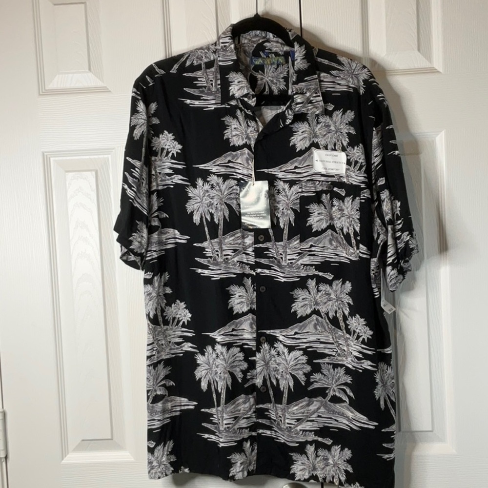 Campia Mens Shirt Black Floral Hawaiian Button Up Size L